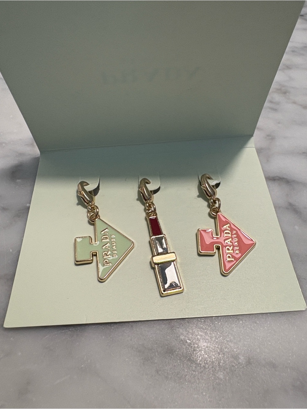 LIKE NEW PRADA BEAUTY Paradoxe Perfume Lipstick Charms Accessories Key Ring Set - Picture 6 of 9